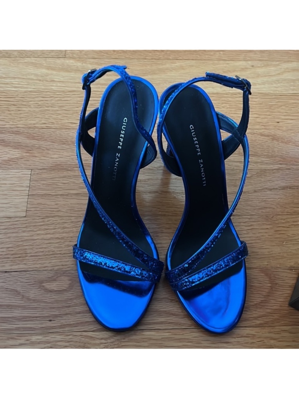 Giuseppe Zanotti Electric Blue Glitter Strappy Heels